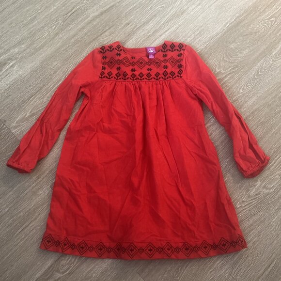 J Khaki Girls 6 Red Corduroy Dress black Embroidered Long Sleeve Holiday - Picture 1 of 5